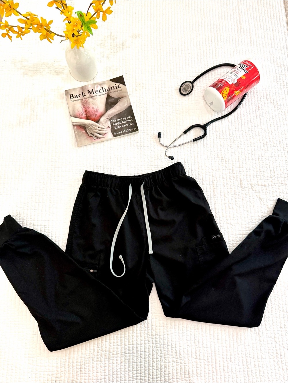 Women’s Black Cargo/Jogger Scrub Pants with Gray Drawstring Size Small